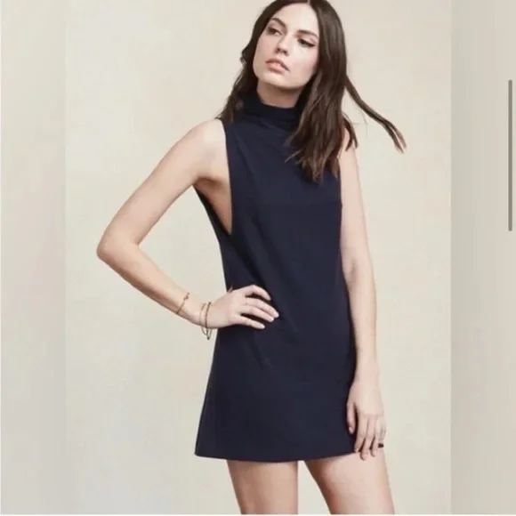 Reformation cali navy blue sleeveless turtle neck dress size Small - Picture 3 of 7